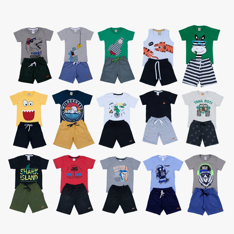 kit Infantil 20 Peças de Bermuda e Camiseta