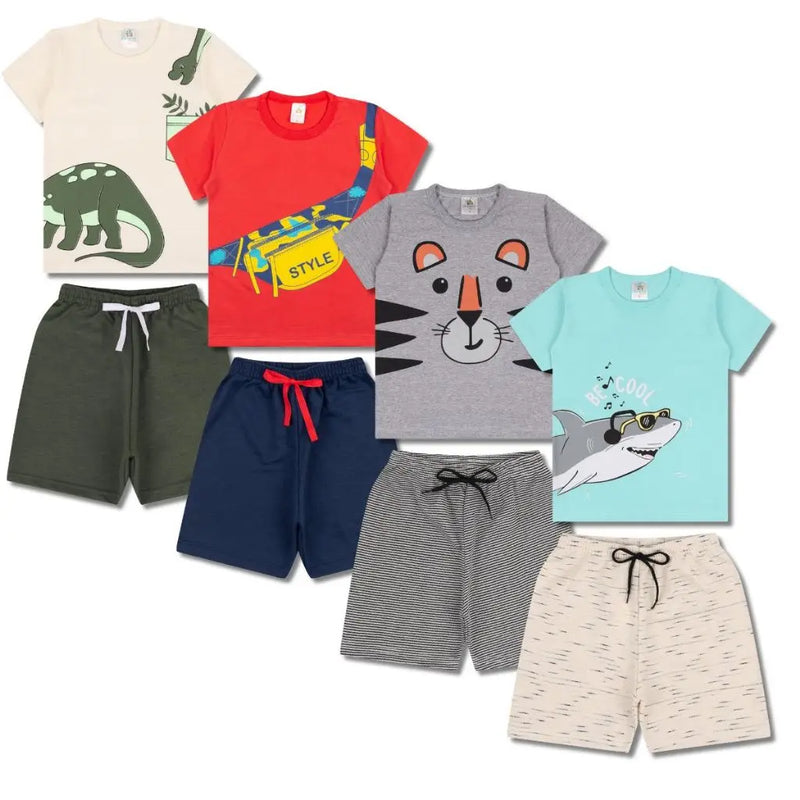 kit Bebê 5 Conjuntos de Camiseta e Short - 1 a 3 Anos