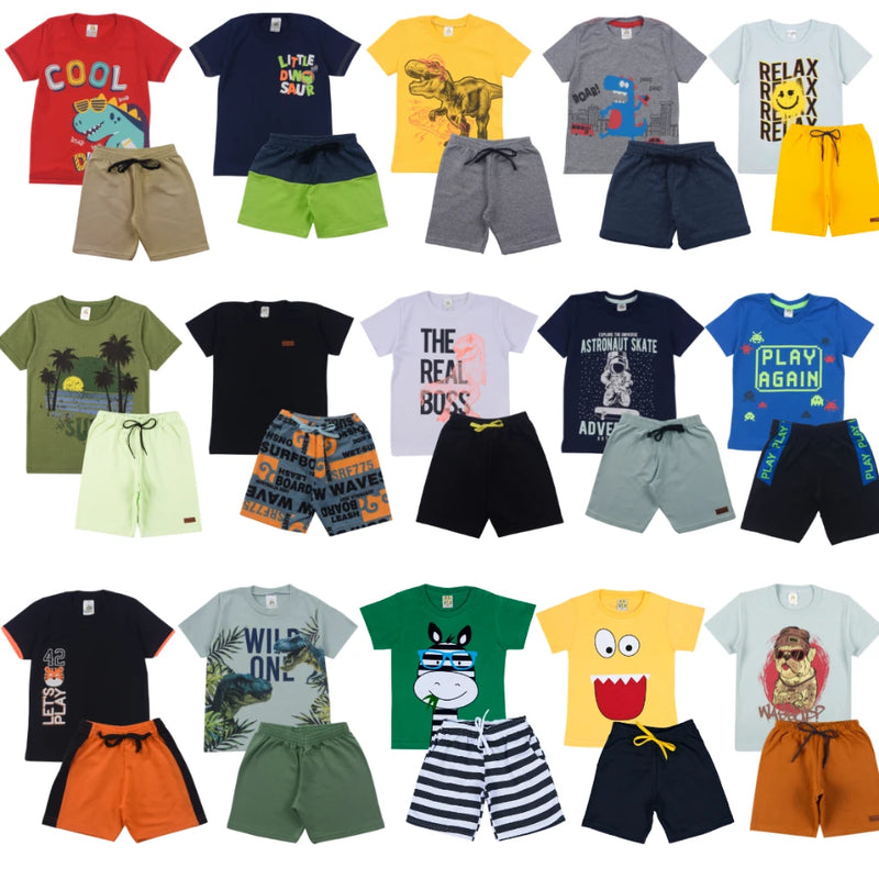 kit Infantil 20 Peças de Bermuda e Camiseta