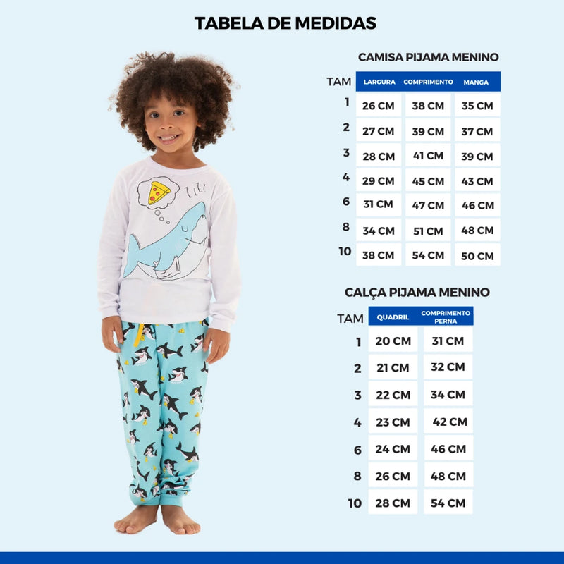 kit Infantil 6 Conjuntos de Pijama 3 Camisetas Manga Longa + 3 Calças