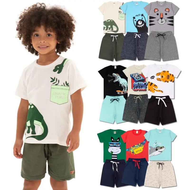 kit Bebê 5 Conjuntos de Camiseta e Short - 1 a 3 Anos