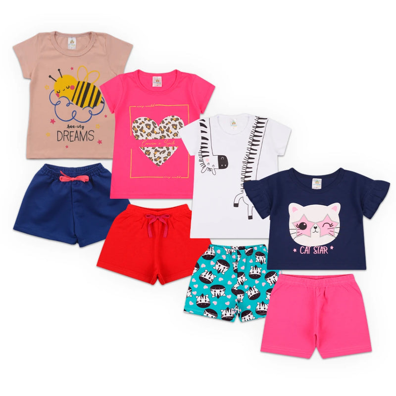 kit Infantil Menina 10 Peças de Bermuda e Camiseta